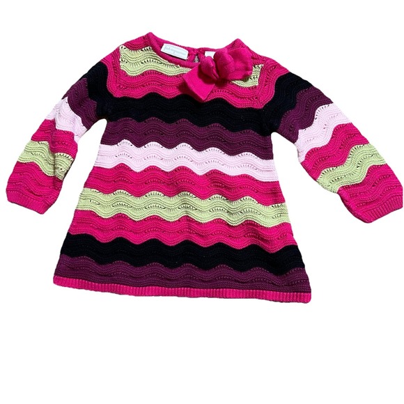 Baby Girl First Impression 6-9 MOS Pink And Purple Wavy Cotton Knit Dress EUC - Picture 1 of 5